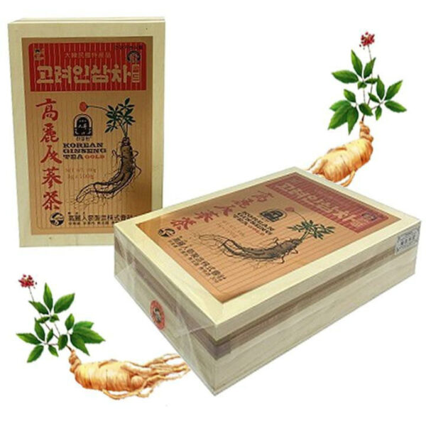 Trà Sâm OKINSAM Hàn Quốc hộp gỗ 100 gói * 3g (Korean Ginseng Tea Gold)